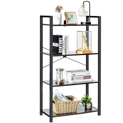 4-Tier Bookshelf Industrial Bookcase Plant Flower Stand-Black