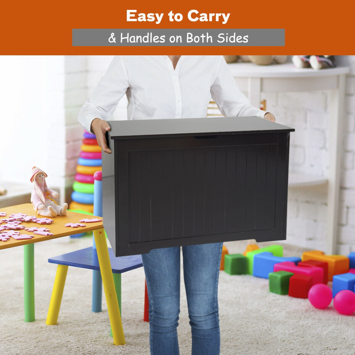 Toy Box Wooden Toy Organizer with Flip-Top Lid-Brown Kids Crystal