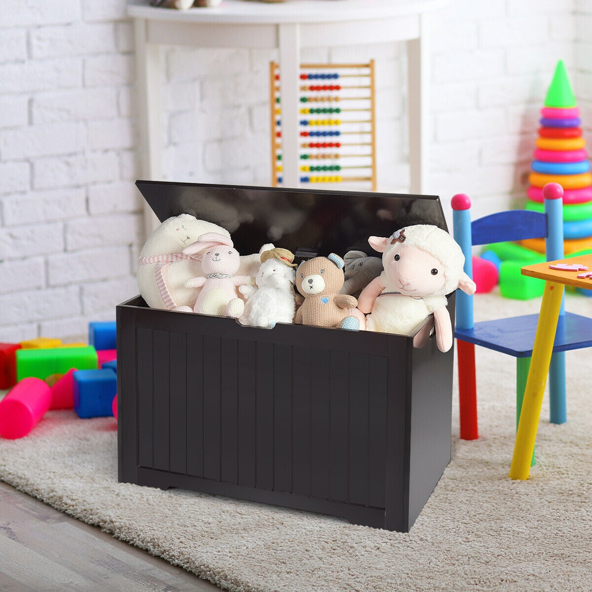 Toy Box Wooden Toy Organizer with Flip-Top Lid-Brown Kids Crystal