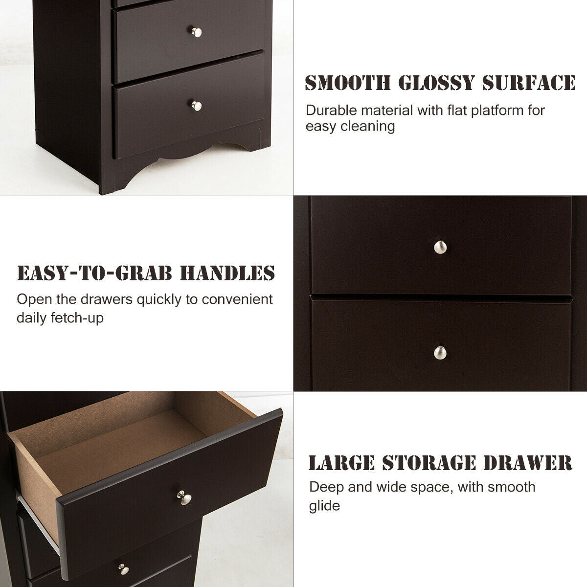 6 Drawers Chest Dresser Clothes Storage Bedroom Furniture Cabinet-Brown Kids Crystal