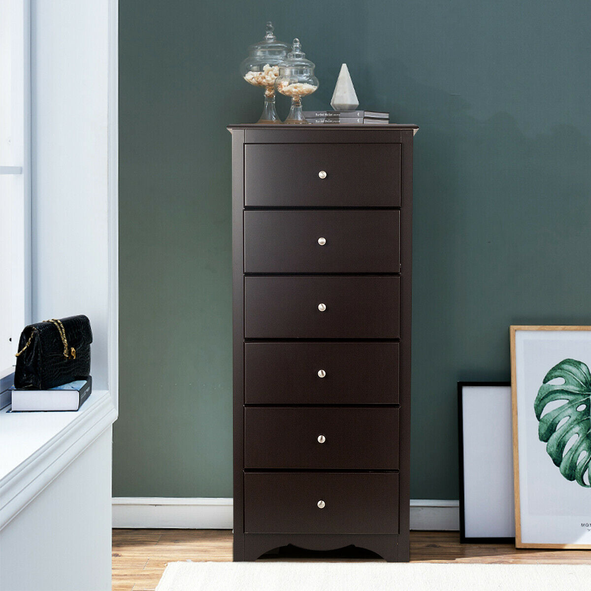 6 Drawers Chest Dresser Clothes Storage Bedroom Furniture Cabinet-Brown Kids Crystal
