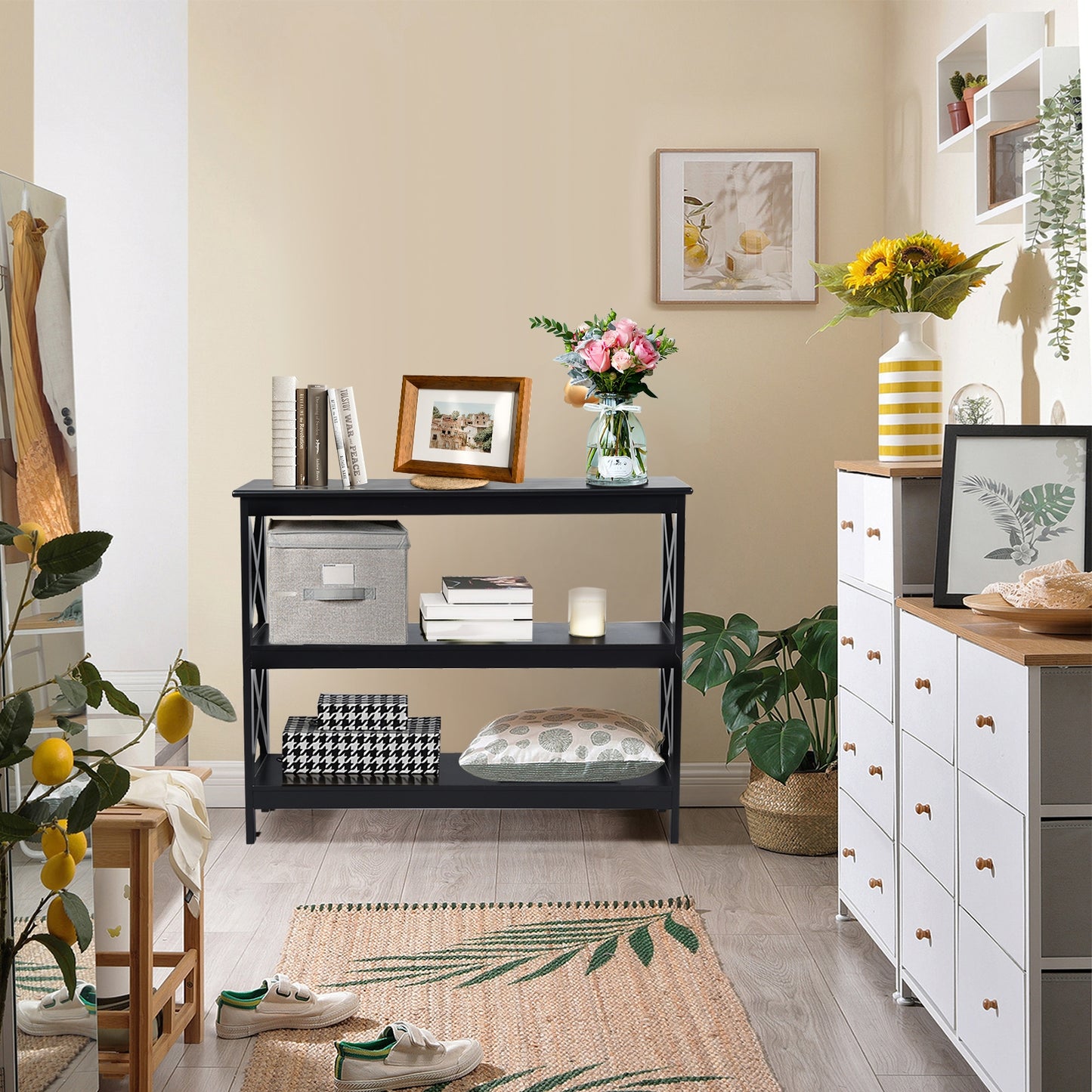 3-Tier Console X-Design Sofa Side Accent Table-Black Kids Crystal