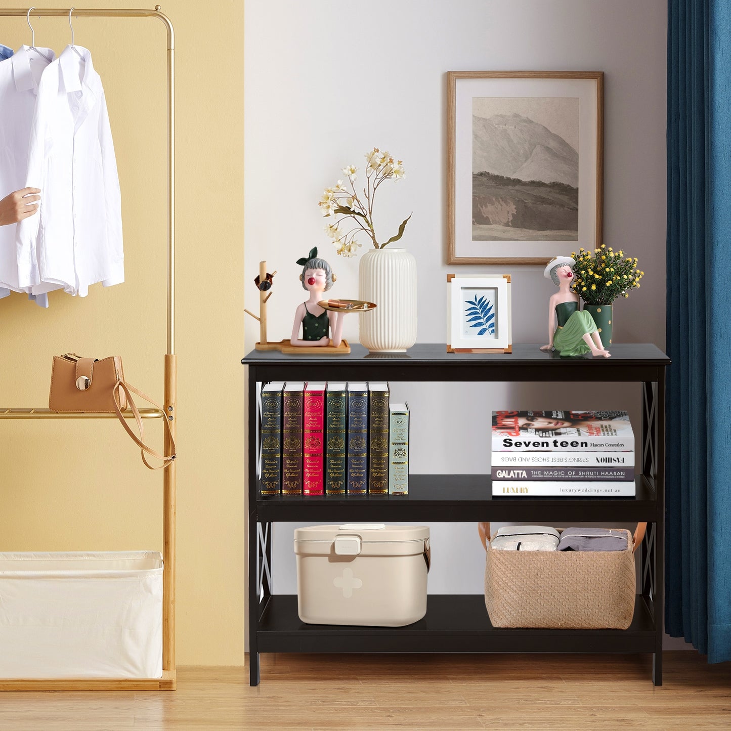 3-Tier Console X-Design Sofa Side Accent Table-Dark Brown Kids Crystal