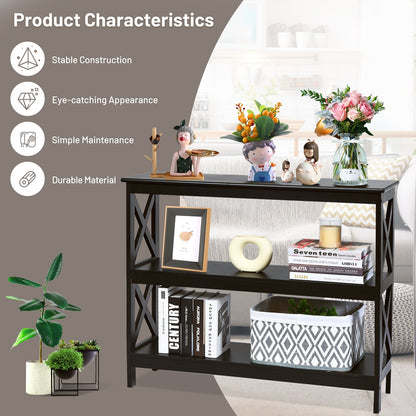 3-Tier Console X-Design Sofa Side Accent Table-Dark Brown