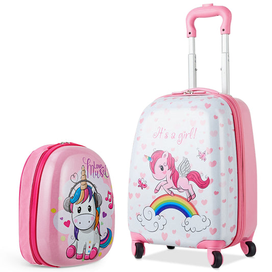 2 Pieces Kids Luggage Set 12 Inch Backpack and 16 Inch Kid Carry on Suitcase with Wheels Kids Crystal