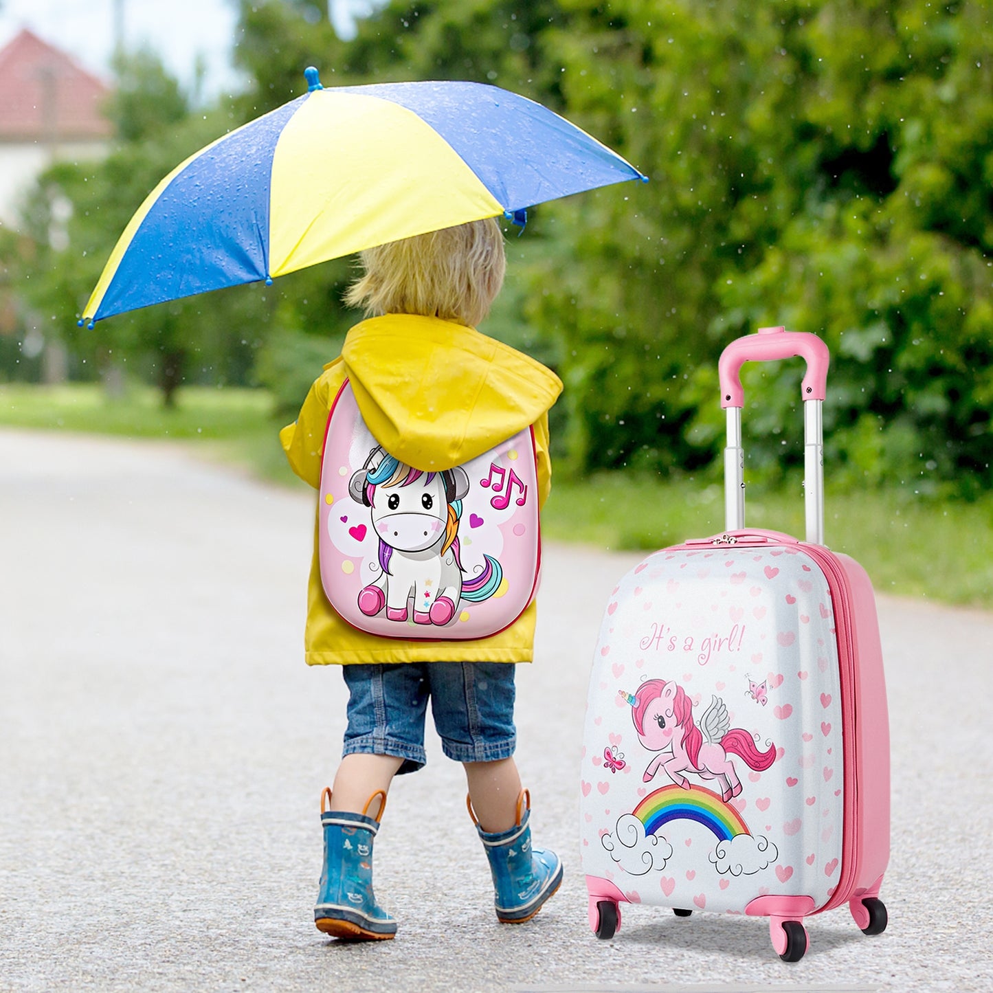 2 Pieces Kids Luggage Set 12 Inch Backpack and 16 Inch Kid Carry on Suitcase with Wheels Kids Crystal