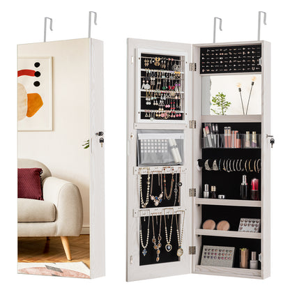 Lockable Storage Jewelry Cabinet  with Frameless Mirror-White