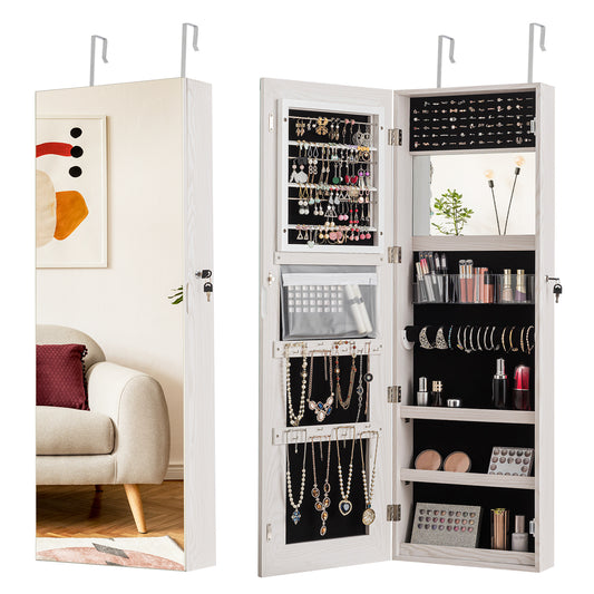 Lockable Storage Jewelry Cabinet  with Frameless Mirror-White Kids Crystal