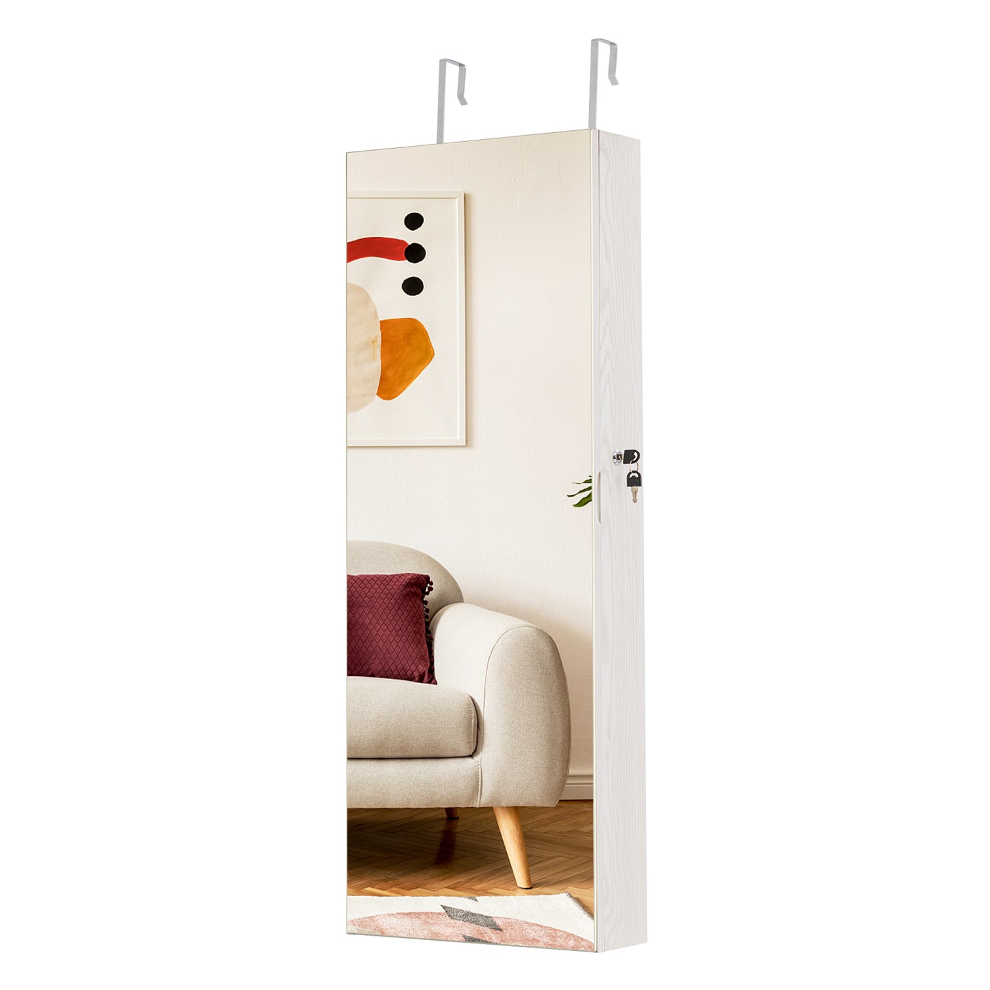 Lockable Storage Jewelry Cabinet  with Frameless Mirror-White Kids Crystal