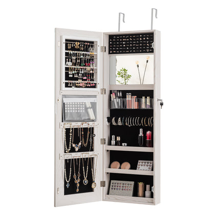 Lockable Storage Jewelry Cabinet  with Frameless Mirror-White