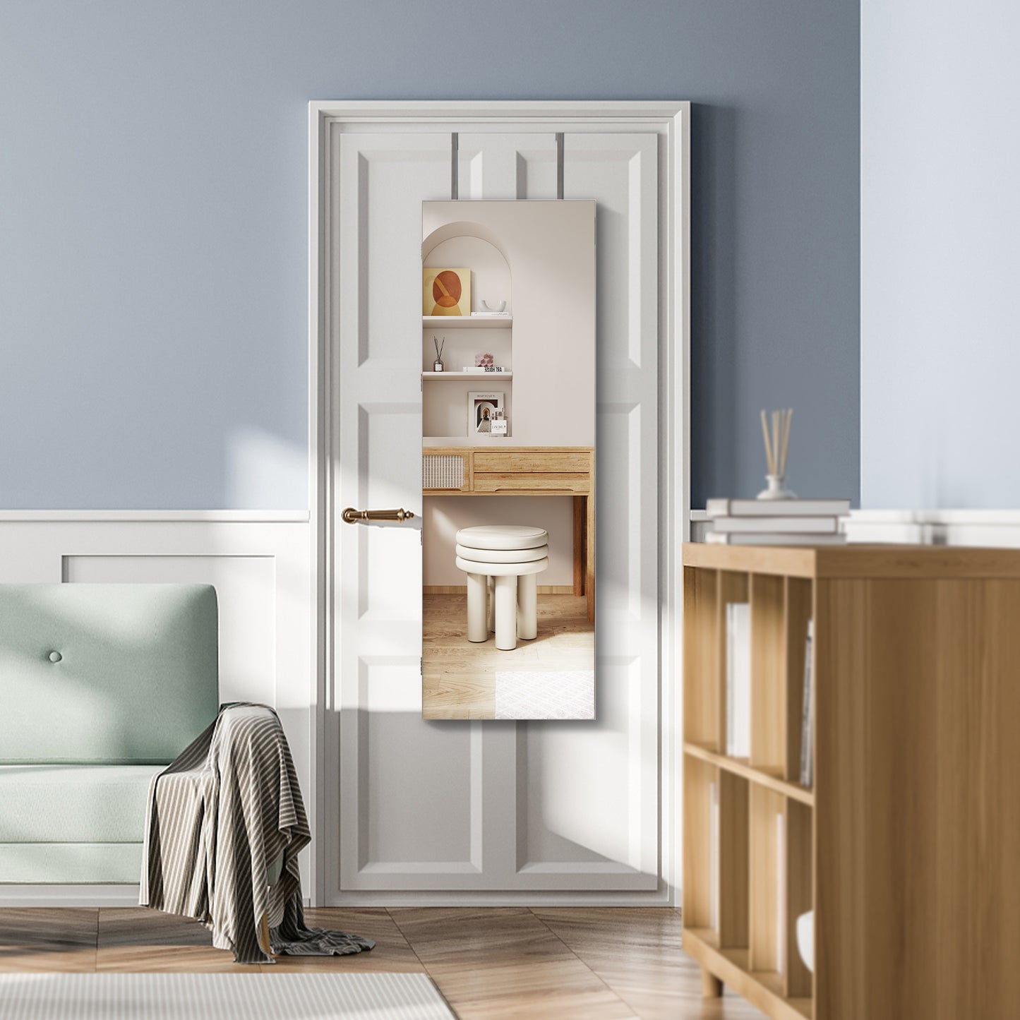 Lockable Storage Jewelry Cabinet  with Frameless Mirror-White Kids Crystal