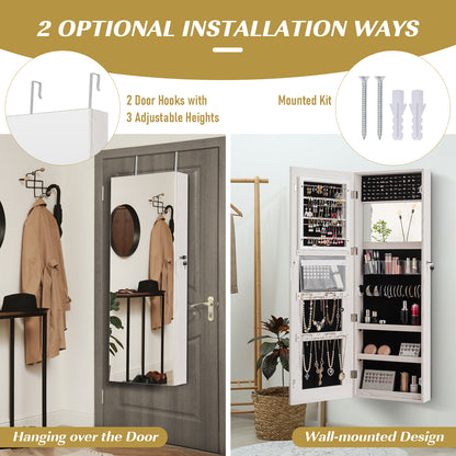 Lockable Storage Jewelry Cabinet  with Frameless Mirror-White