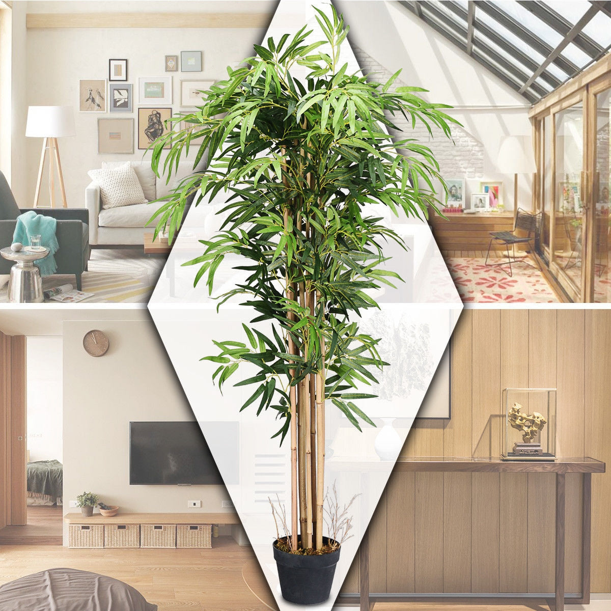 5-Feet Artificial Bamboo Silk Tree Indoor-Outdoor Decorative Planter Kids Crystal