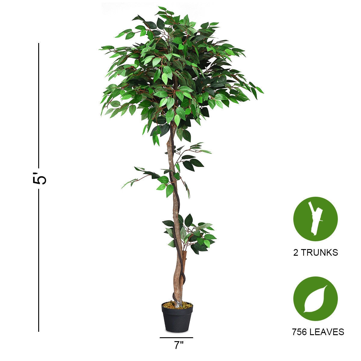 5.5 Feet Artificial Ficus Silk Tree with Wood Trunks Kids Crystal