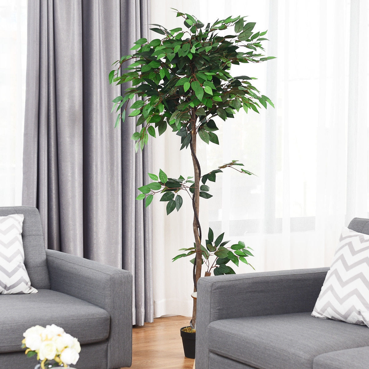 5.5 Feet Artificial Ficus Silk Tree with Wood Trunks Kids Crystal