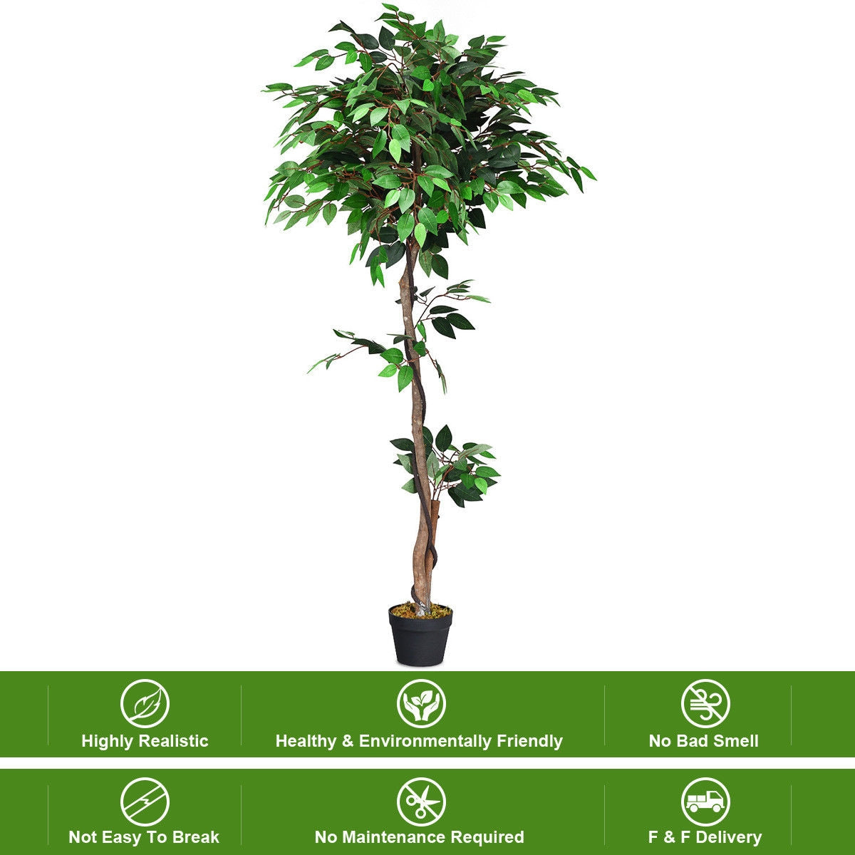 5.5 Feet Artificial Ficus Silk Tree with Wood Trunks Kids Crystal