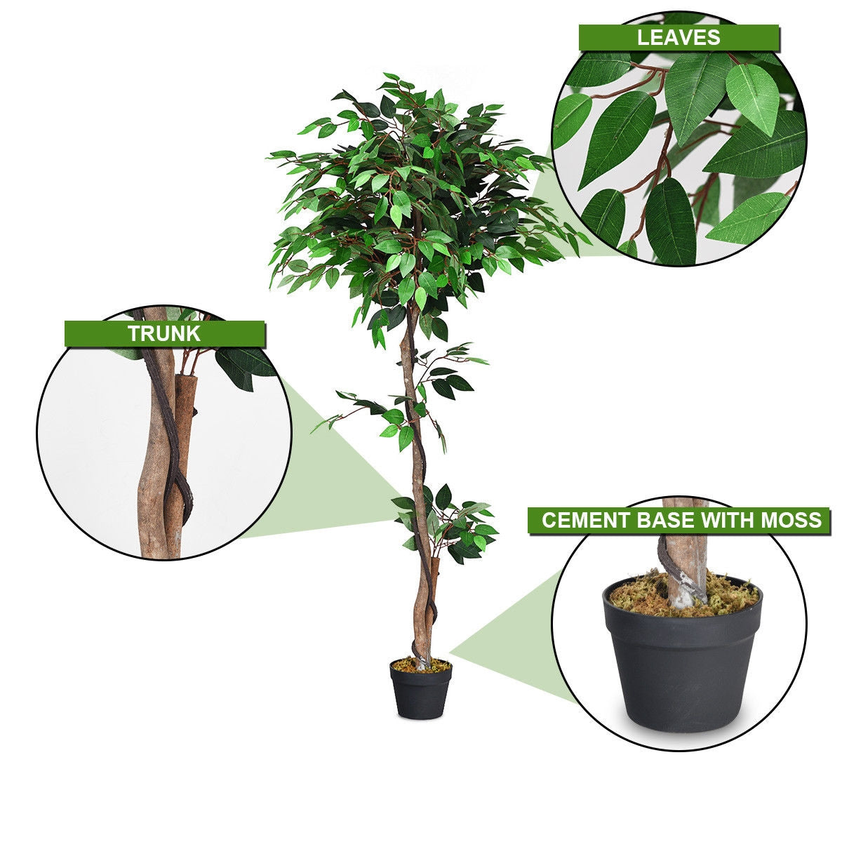 5.5 Feet Artificial Ficus Silk Tree with Wood Trunks Kids Crystal