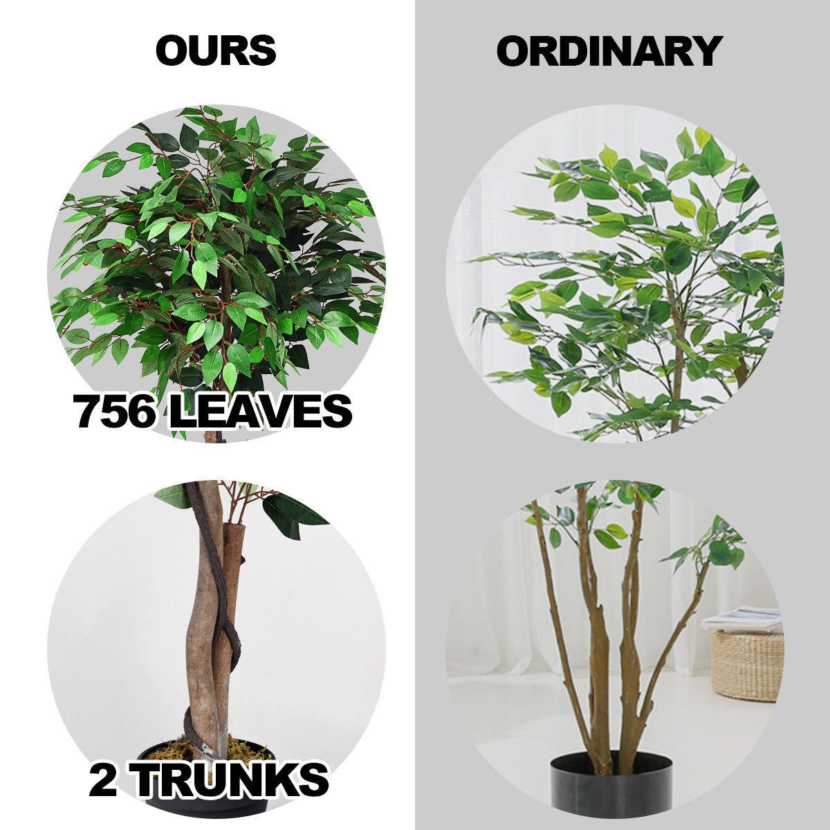 5.5 Feet Artificial Ficus Silk Tree with Wood Trunks Kids Crystal