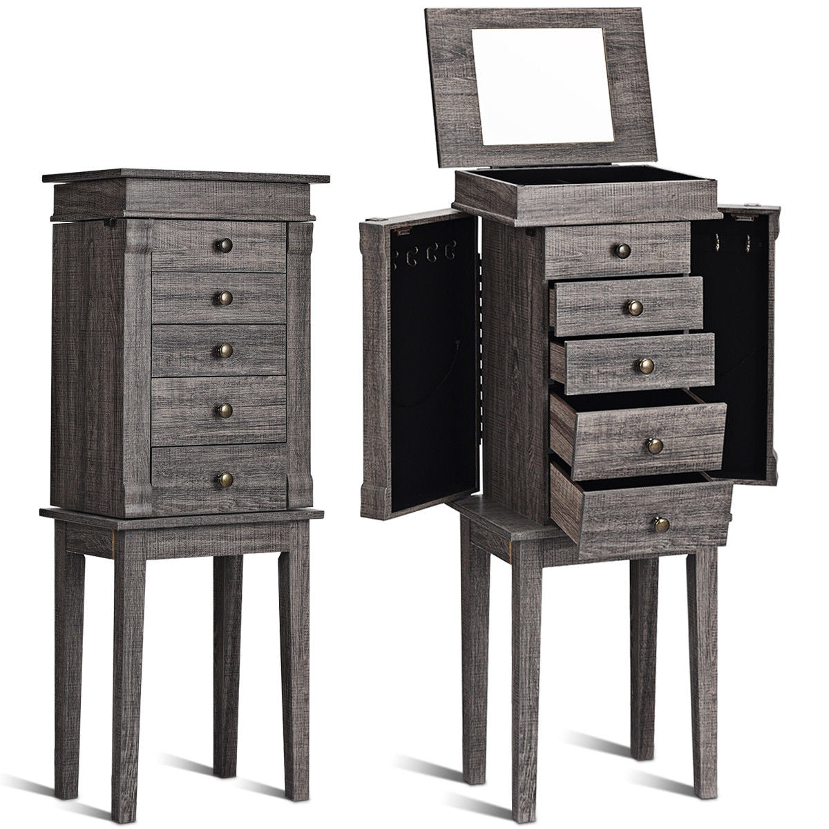 Standing Jewelry Cabinet Storage Organizer with Wooden Legs Kids Crystal