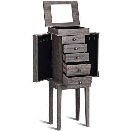 Standing Jewelry Cabinet Storage Organizer with Wooden Legs Kids Crystal