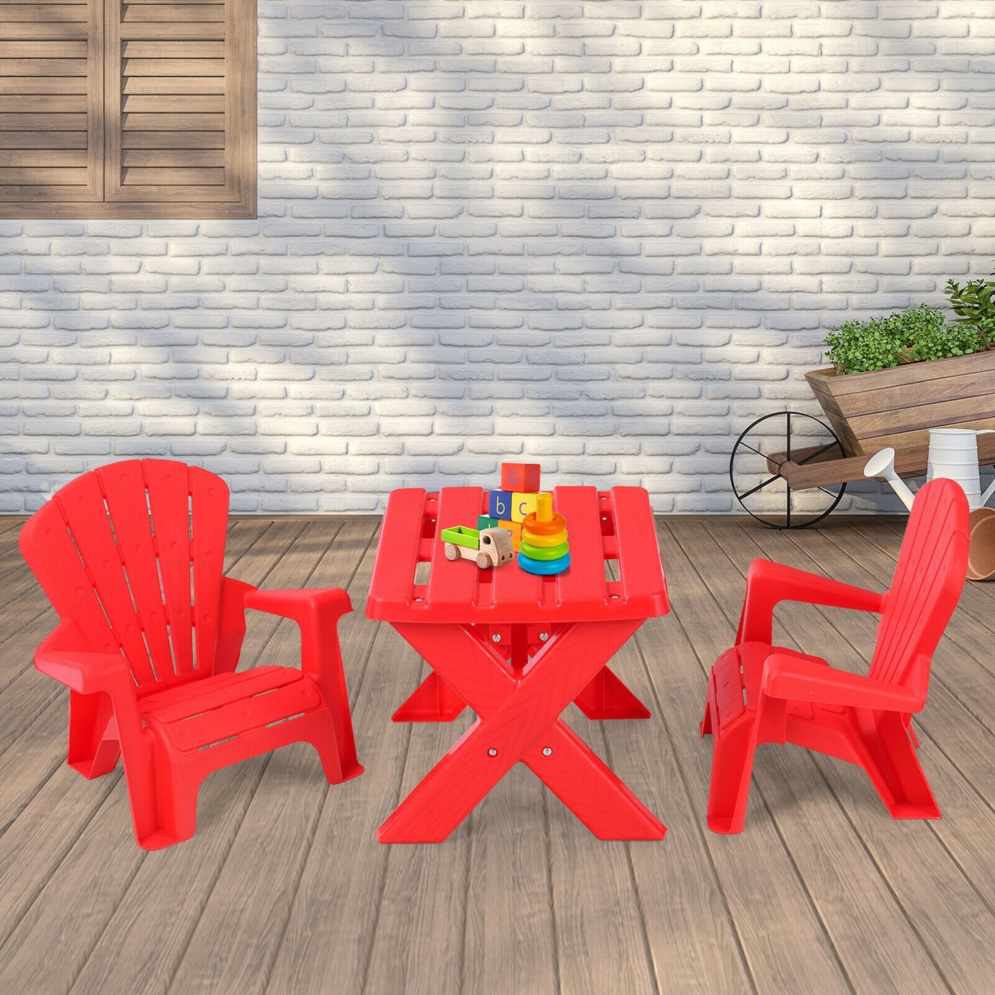 3-Piece Plastic Children Play Table Chair Set-Red Kids Crystal