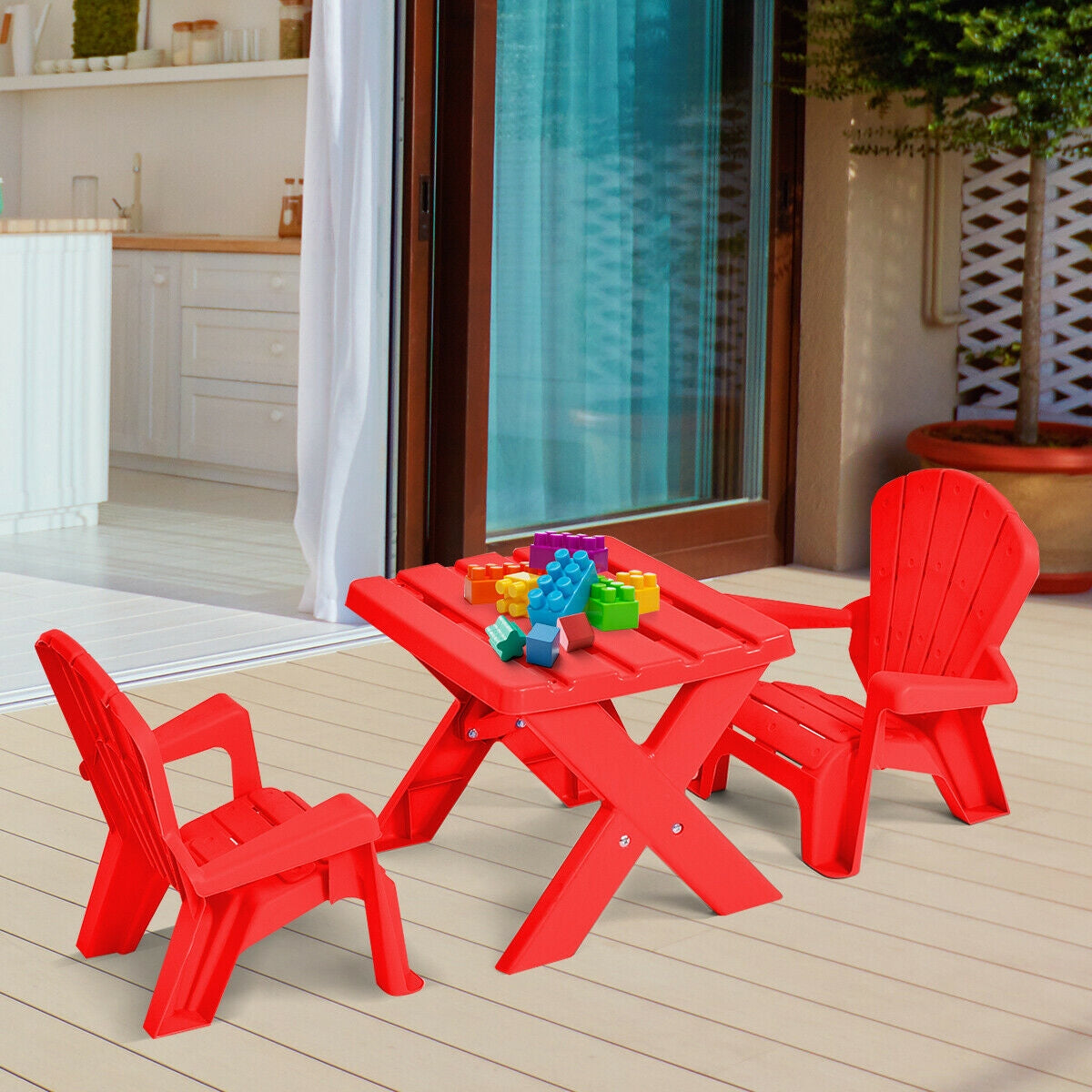 3-Piece Plastic Children Play Table Chair Set-Red Kids Crystal