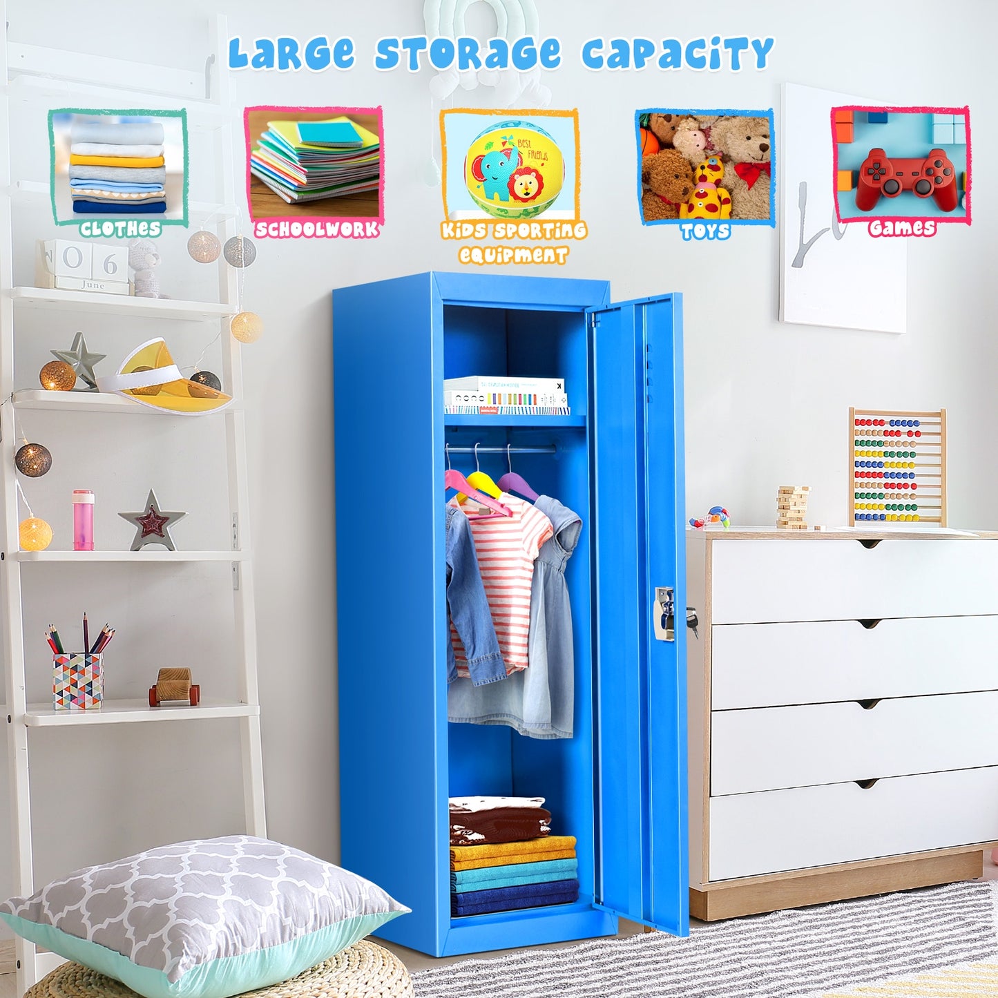 48 Inch Kid Safe Storage Children Single Tier Metal Locker-Blue Kids Crystal