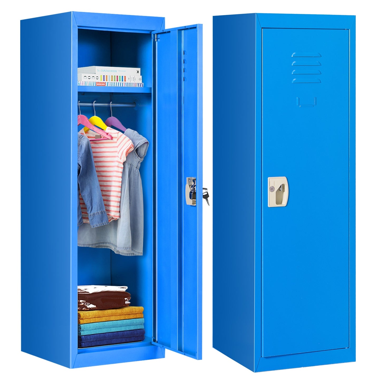 48 Inch Kid Safe Storage Children Single Tier Metal Locker-Blue Kids Crystal