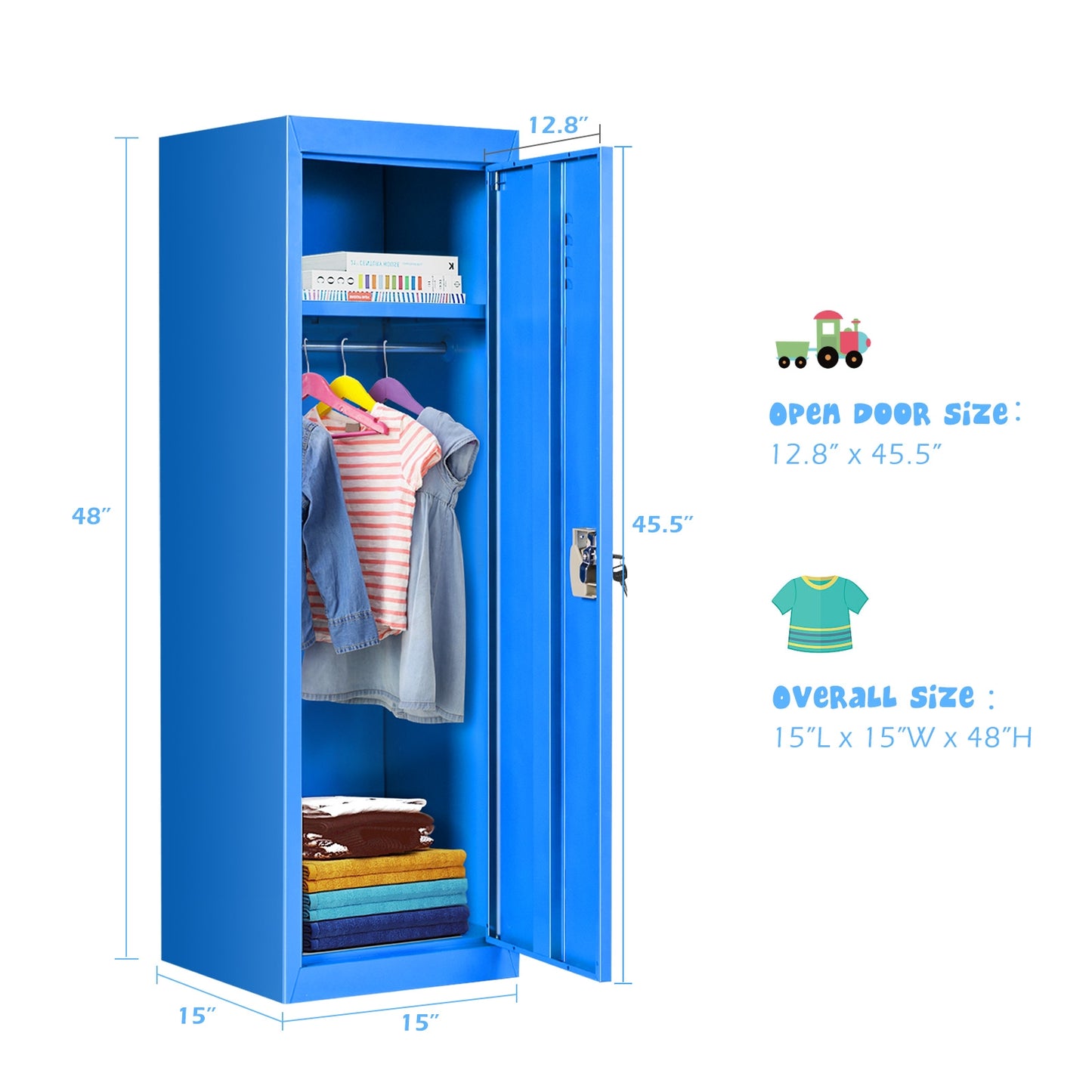 48 Inch Kid Safe Storage Children Single Tier Metal Locker-Blue Kids Crystal