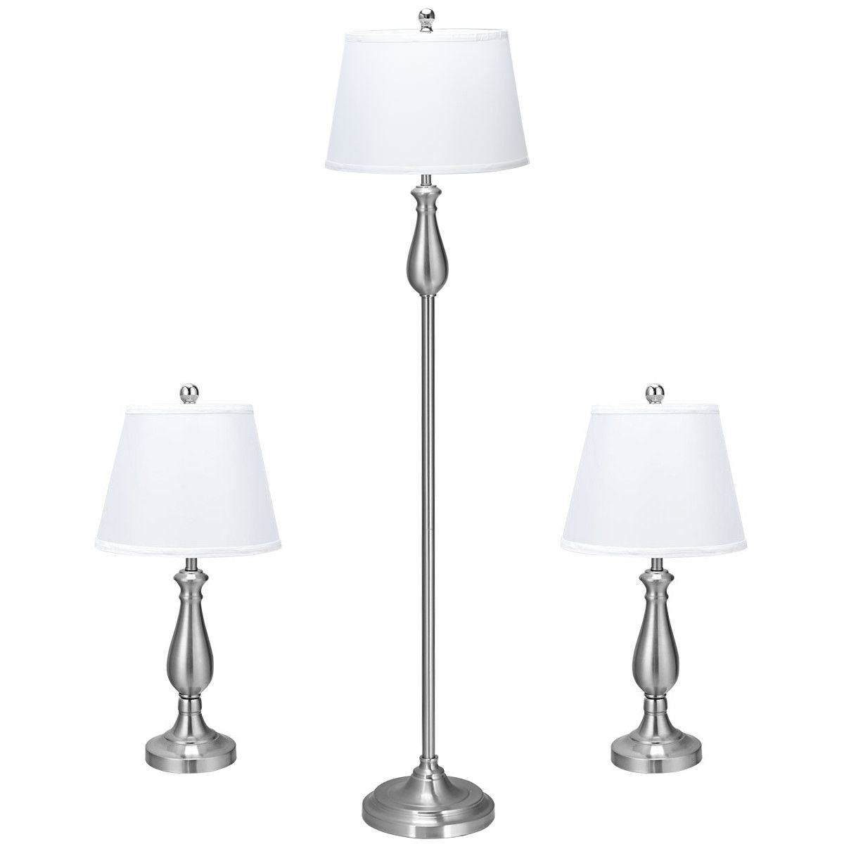 3 Pieces Brushed Nickel Lamp Set-Silver Kids Crystal