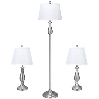 3 Pieces Brushed Nickel Lamp Set-Silver