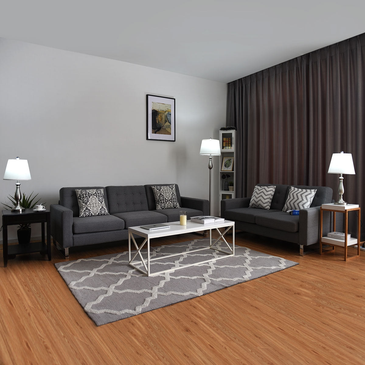 3 Pieces Brushed Nickel Lamp Set-Silver Kids Crystal