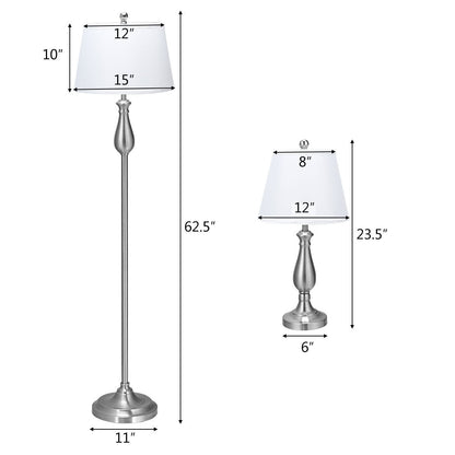 3 Pieces Brushed Nickel Lamp Set-Silver
