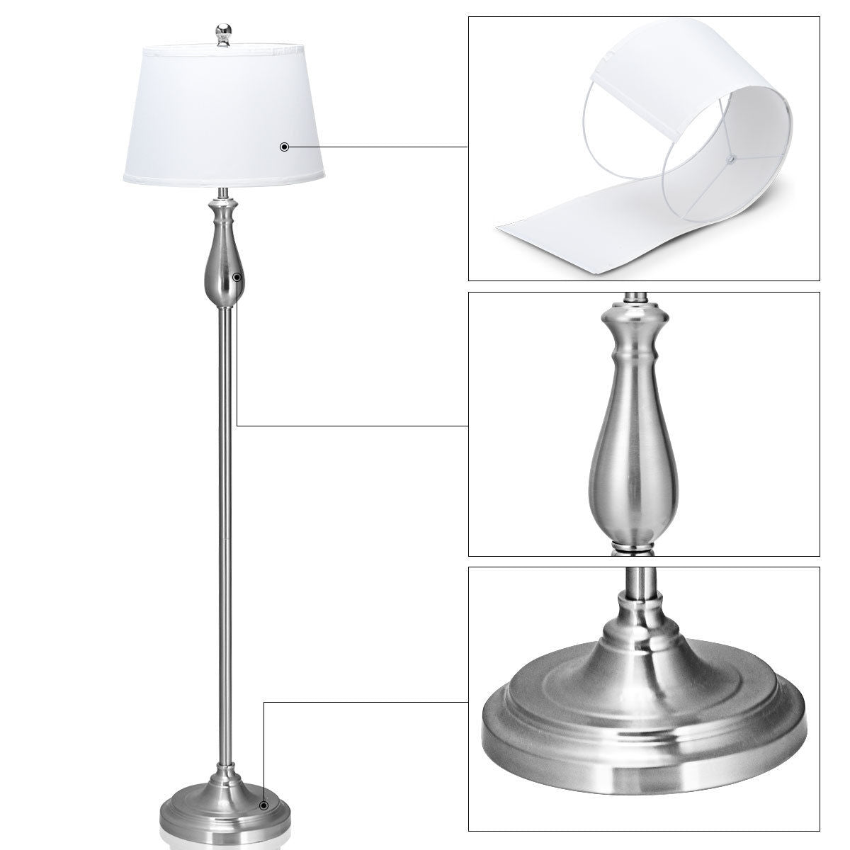3 Pieces Brushed Nickel Lamp Set-Silver Kids Crystal