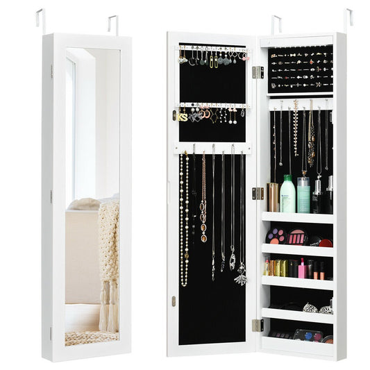 Wall And Door Mirrored Jewelry Cabinet With LED Light Kids Crystal