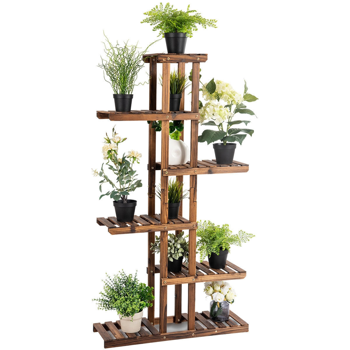 6 Tier Garden Wooden Shelf Storage Plant Rack Stand Kids Crystal