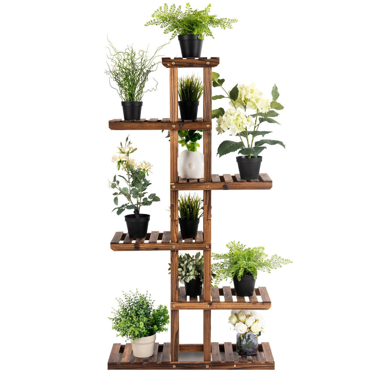 6 Tier Garden Wooden Shelf Storage Plant Rack Stand Kids Crystal