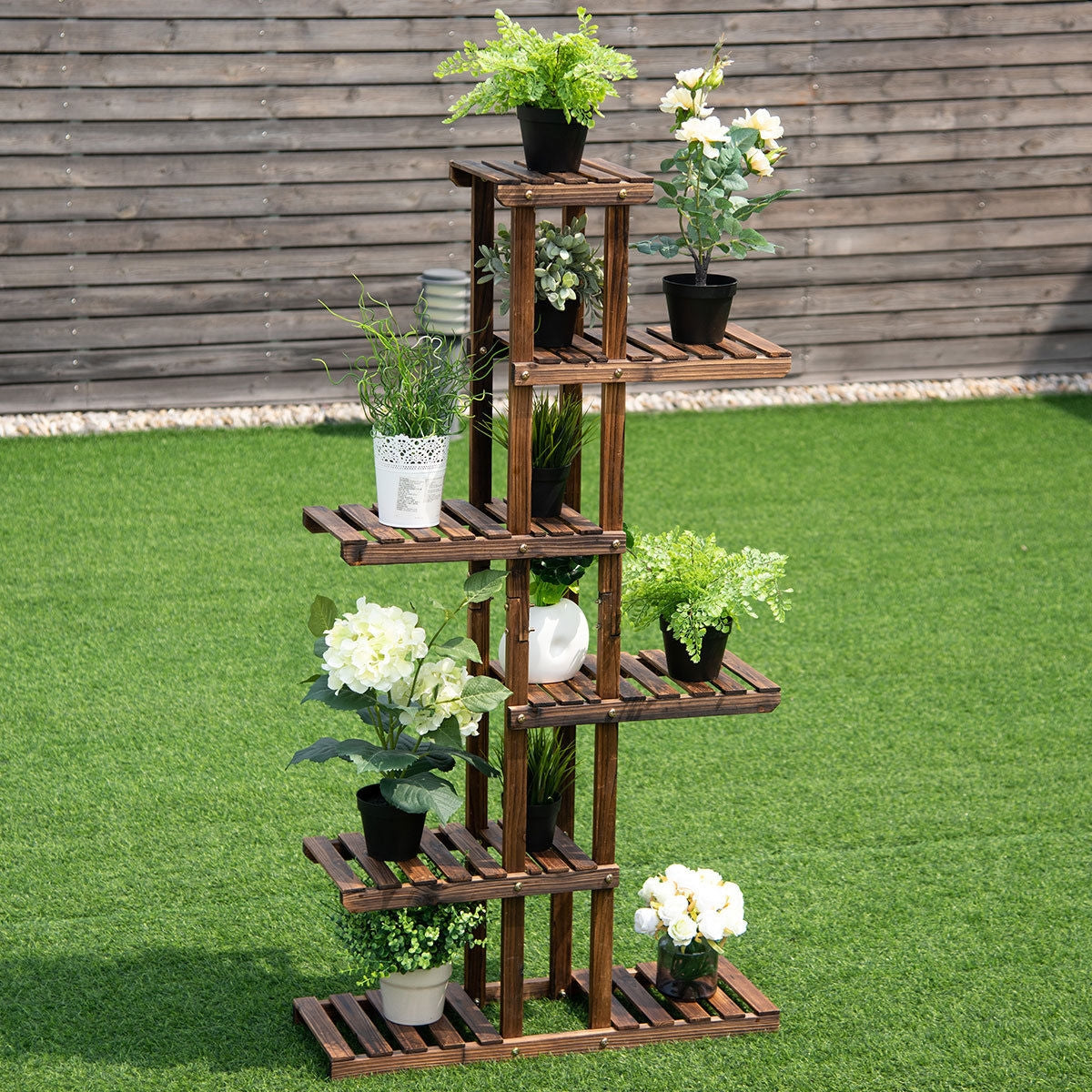 6 Tier Garden Wooden Shelf Storage Plant Rack Stand Kids Crystal
