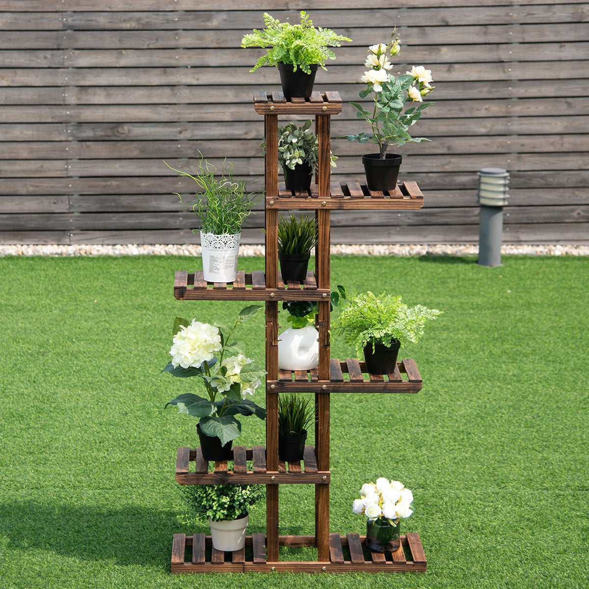 6 Tier Garden Wooden Shelf Storage Plant Rack Stand Kids Crystal