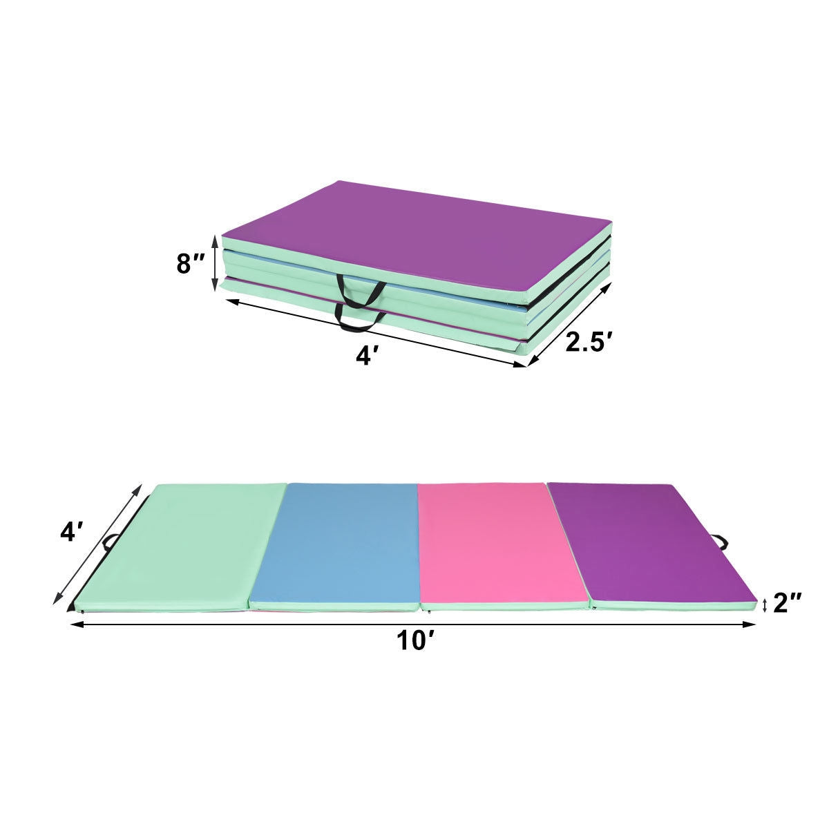 4 Feet x 10 Feet Thick Folding Panel Gymnastics Mat-Multiolor Kids Crystal