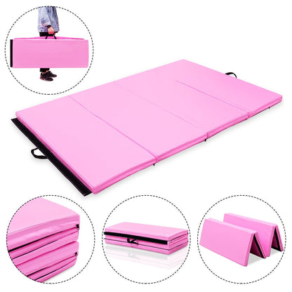 4' x 6' x 2" PU Thick Folding Panel Exercise Gymnastics Mat-Pink