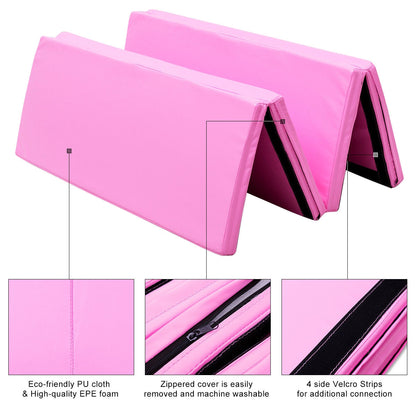 4' x 6' x 2" PU Thick Folding Panel Exercise Gymnastics Mat-Pink