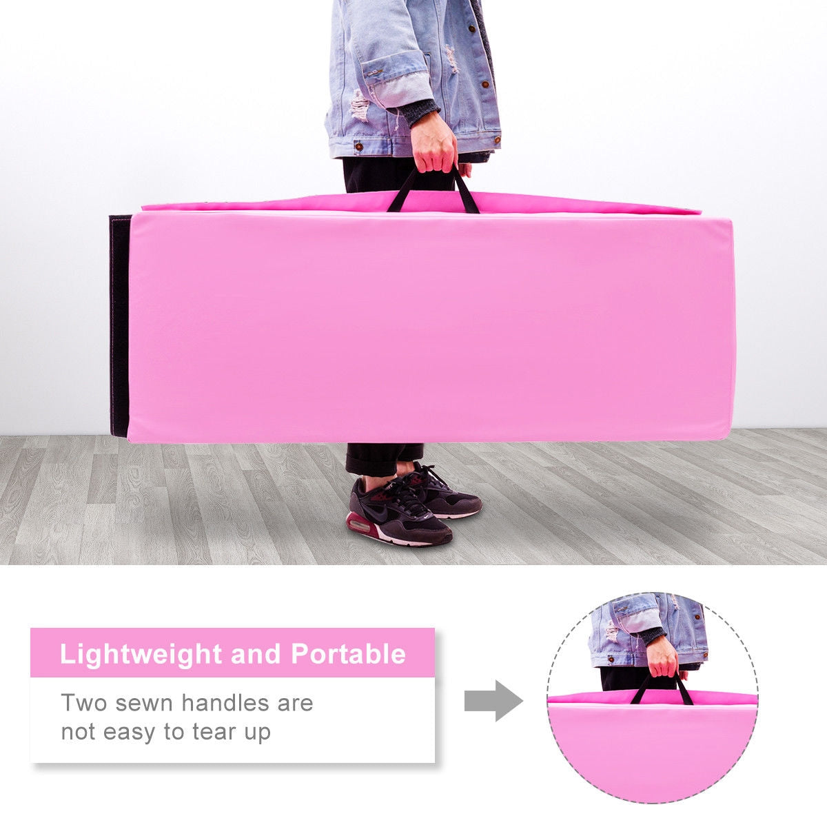 4' x 6' x 2" PU Thick Folding Panel Exercise Gymnastics Mat-Pink Kids Crystal
