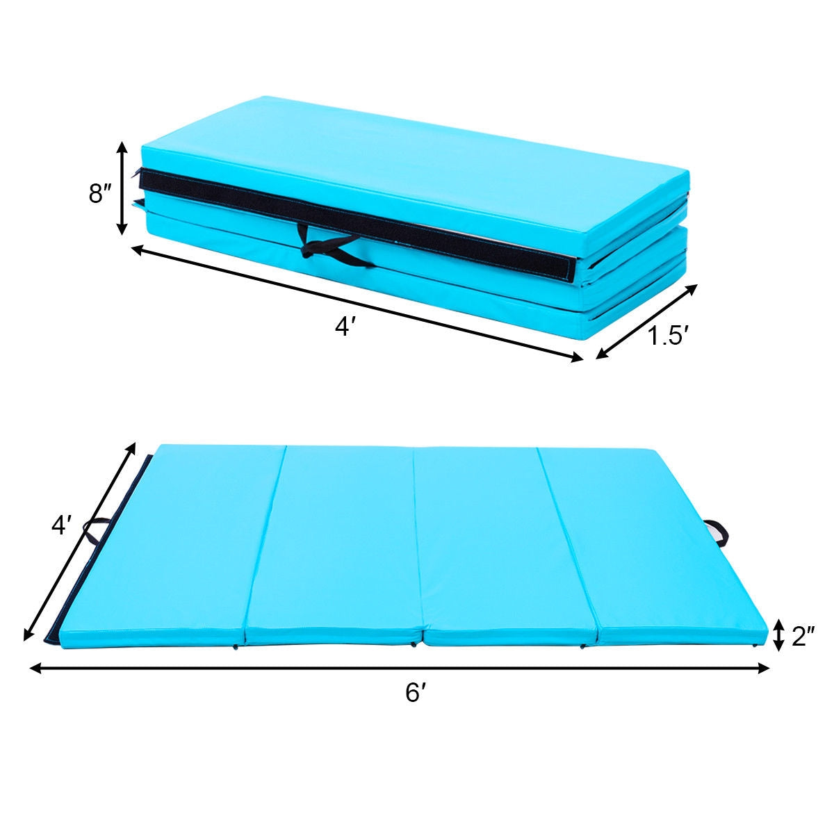 4' x 6' x 2" PU Thick Folding Panel Exercise Gymnastics Mat-Blue Kids Crystal