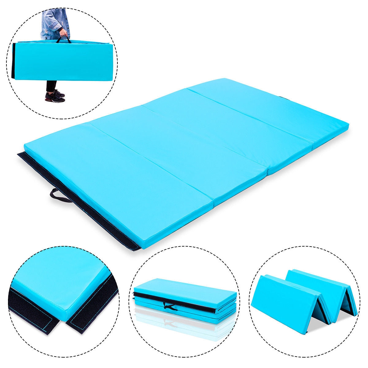 4' x 6' x 2" PU Thick Folding Panel Exercise Gymnastics Mat-Blue Kids Crystal