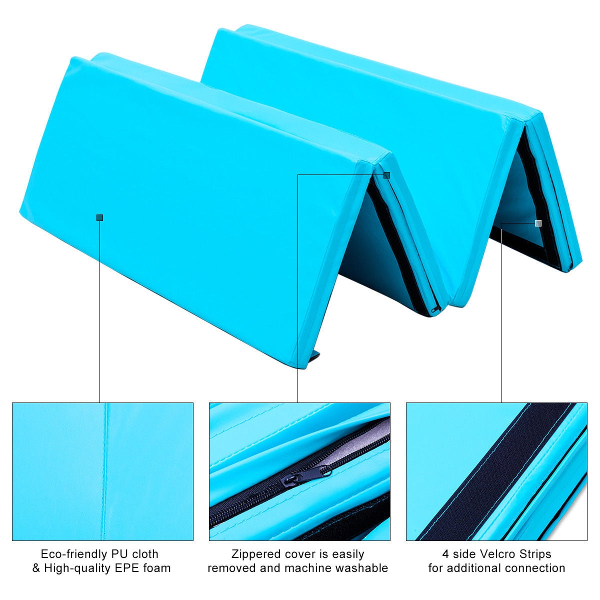 4' x 6' x 2" PU Thick Folding Panel Exercise Gymnastics Mat-Blue Kids Crystal