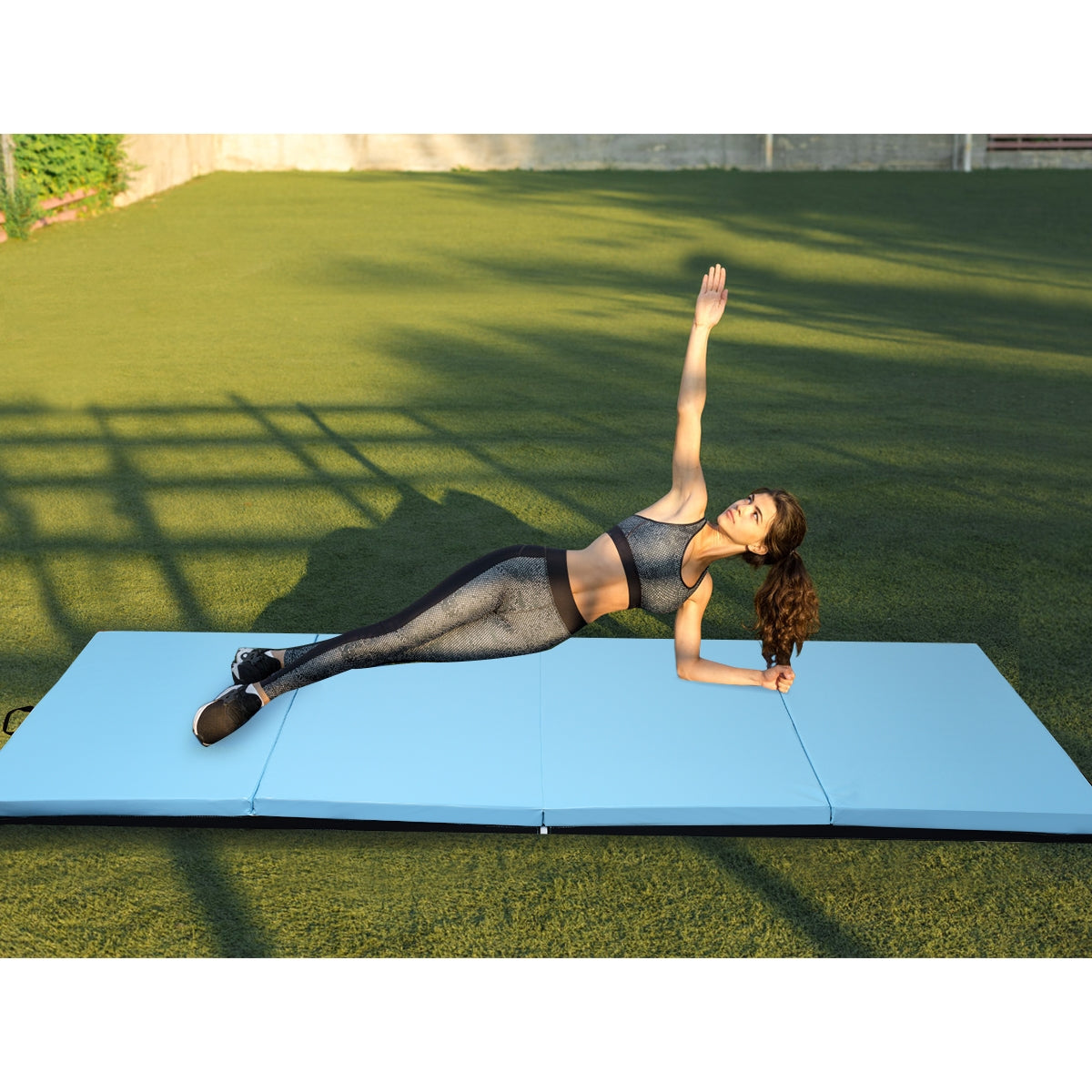 4 Feet x 10 Feet Thick Folding Panel Gymnastics Mat-Light Blue Kids Crystal