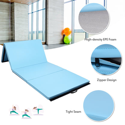 4 Feet x 10 Feet Thick Folding Panel Gymnastics Mat-Light Blue
