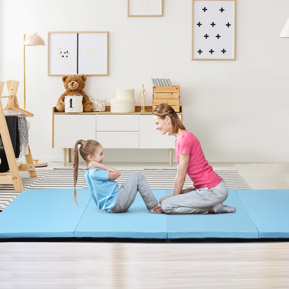 4 Feet x 10 Feet Thick Folding Panel Gymnastics Mat-Light Blue