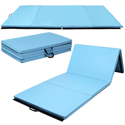 4 Feet x 10 Feet Thick Folding Panel Gymnastics Mat-Light Blue